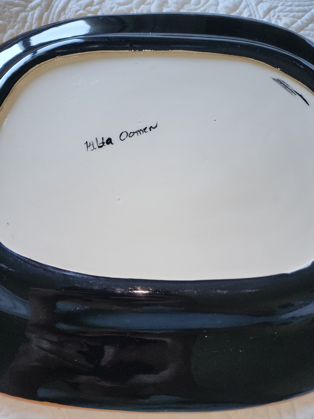 Handpainted Platter Pears Black Ceramic Signed Hilda Oomen Canadian Artist 🎨 ❤ - Picture 9 of 9